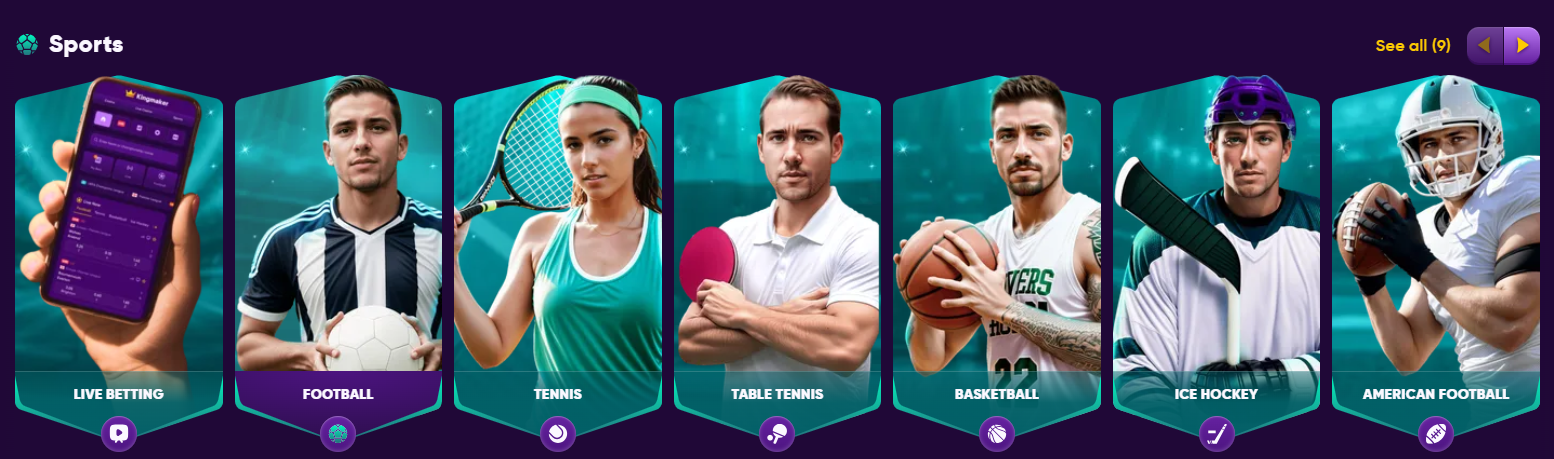 Kingmaker Sport und Live-Wetten – Fußball, Tennis, Basketball, American Football